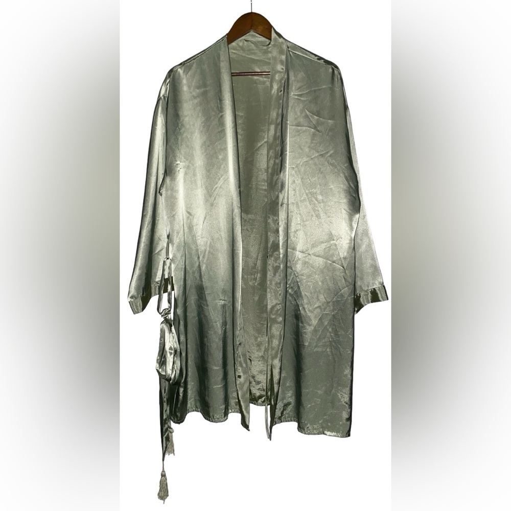 Valerie Stevens Satin Robe Long‎ Sleeve Self Tie Loungewear Women Size L